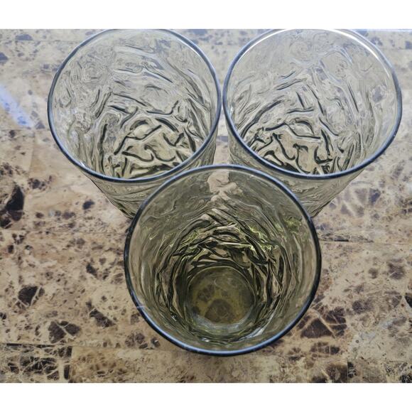 Vintage Libbey Avocado Green Crackle Pattern Juice Drinking Glasses Set of 3 - Picture 2 of 10